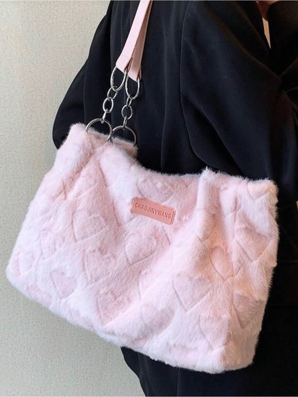 Pink Faux Fur Shoulder Bag
